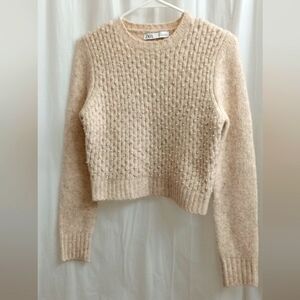 Zara Cream Hued Pearly Fuzzy Sweater- Size: Small